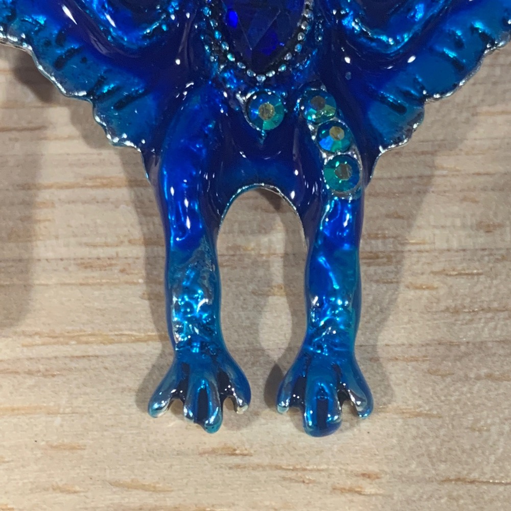 Blue Enamel Pterodactyl Dinosaur Brooch Pin Rhinestone Whimsical Statement Gift - Picture 5 of 6